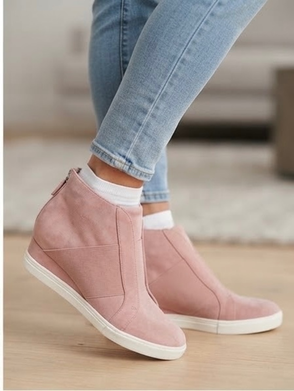 Paolo Pink Suede Wedge Sneakers with Back Zipper